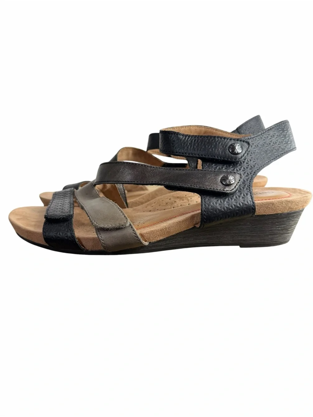 Cobb Hill Hollywood 4-Strap Wedge Sandal size 9.5M Black Leather Comfort Shoes